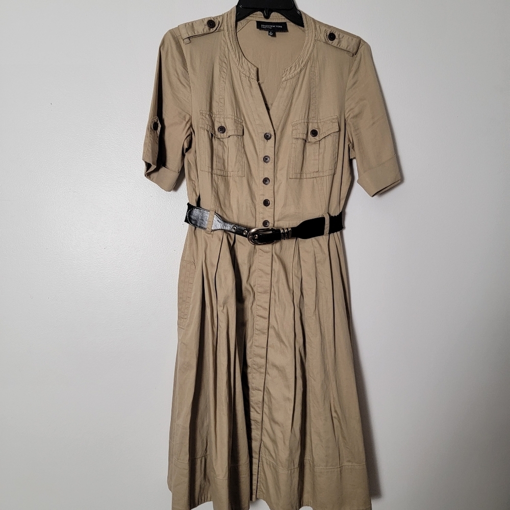 Jones New York Khaki Shirt Dress Safari Cotton Black Label Signatue Classic 6